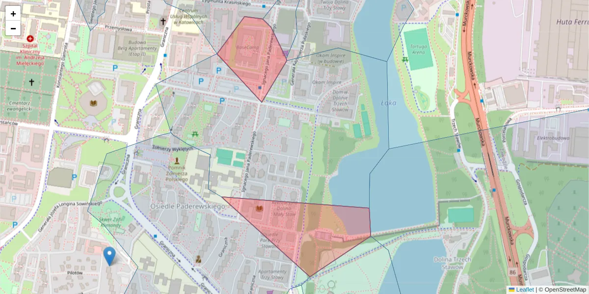 Szczegółowa mapa kodu pocztowego 40-283 z granicami, sąsiednimi kodami pocztowymi i urzędami pocztowymi