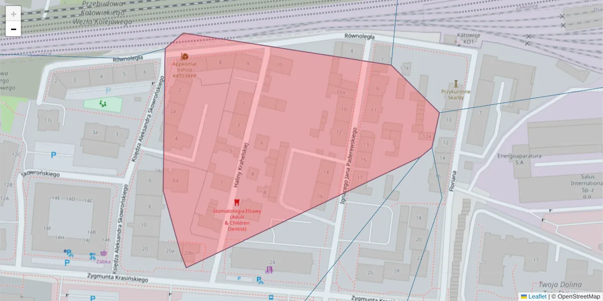 Szczegółowa mapa kodu pocztowego 40-285 z granicami, sąsiednimi kodami pocztowymi i urzędami pocztowymi