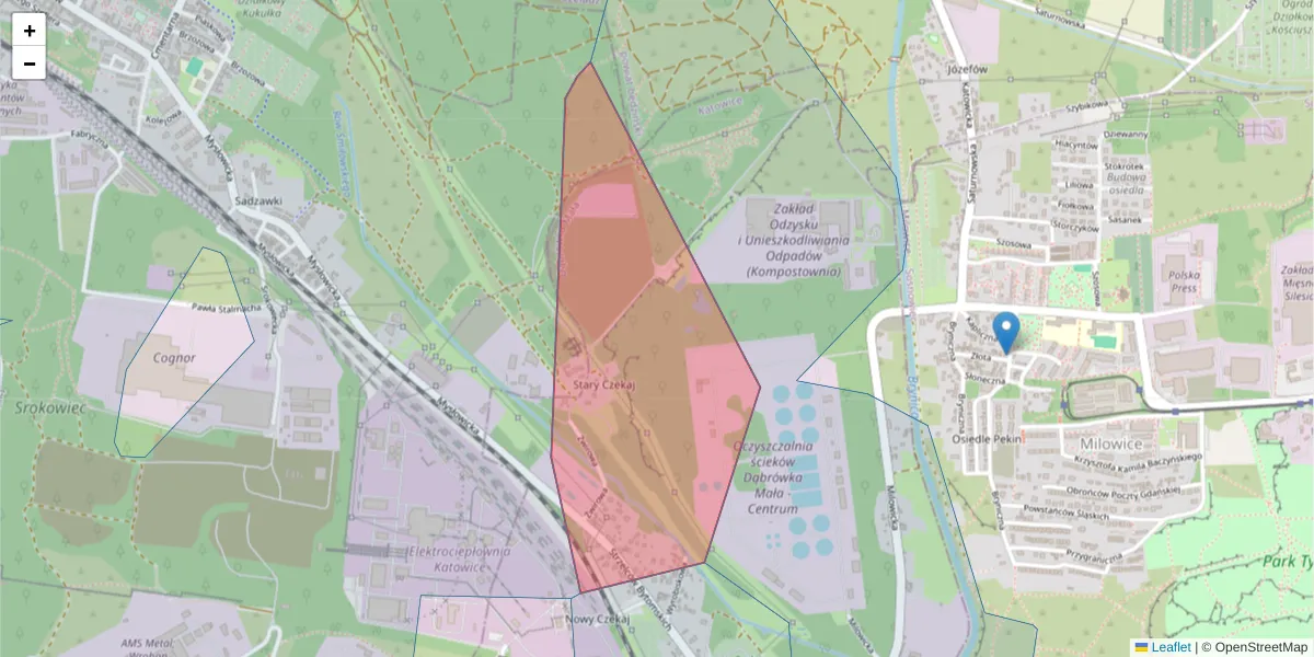 Szczegółowa mapa kodu pocztowego 40-307 z granicami, sąsiednimi kodami pocztowymi i urzędami pocztowymi