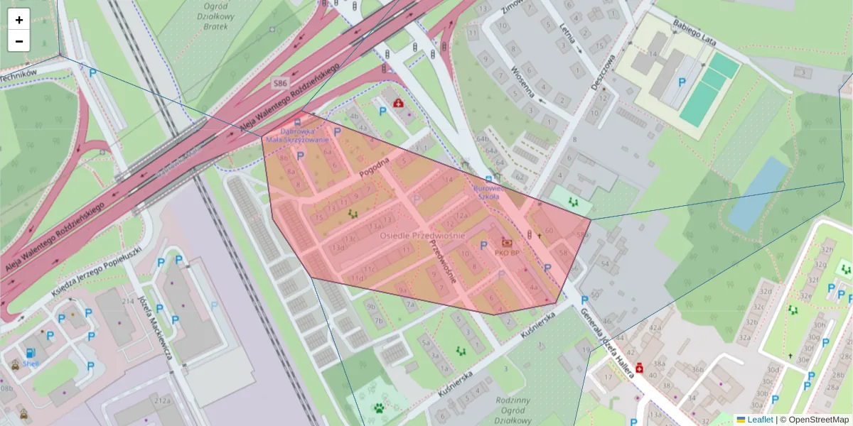 Szczegółowa mapa kodu pocztowego 40-319 z granicami, sąsiednimi kodami pocztowymi i urzędami pocztowymi
