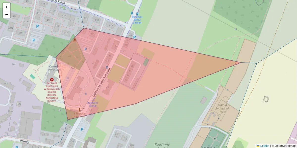 Szczegółowa mapa kodu pocztowego 40-341 z granicami, sąsiednimi kodami pocztowymi i urzędami pocztowymi