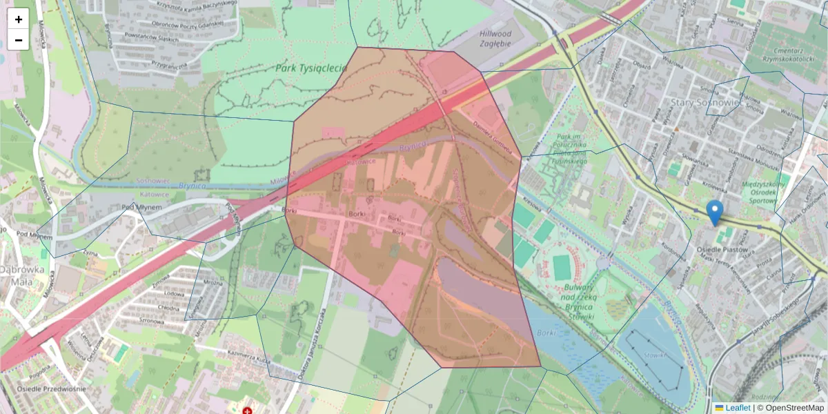 Szczegółowa mapa kodu pocztowego 40-348 z granicami, sąsiednimi kodami pocztowymi i urzędami pocztowymi