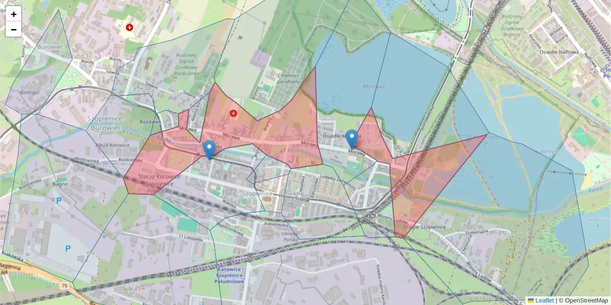 Szczegółowa mapa kodu pocztowego 40-353 z granicami, sąsiednimi kodami pocztowymi i urzędami pocztowymi