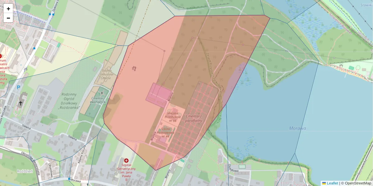 Szczegółowa mapa kodu pocztowego 40-358 z granicami, sąsiednimi kodami pocztowymi i urzędami pocztowymi