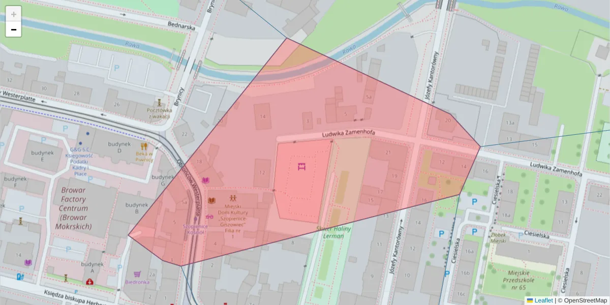 Szczegółowa mapa kodu pocztowego 40-379 z granicami, sąsiednimi kodami pocztowymi i urzędami pocztowymi