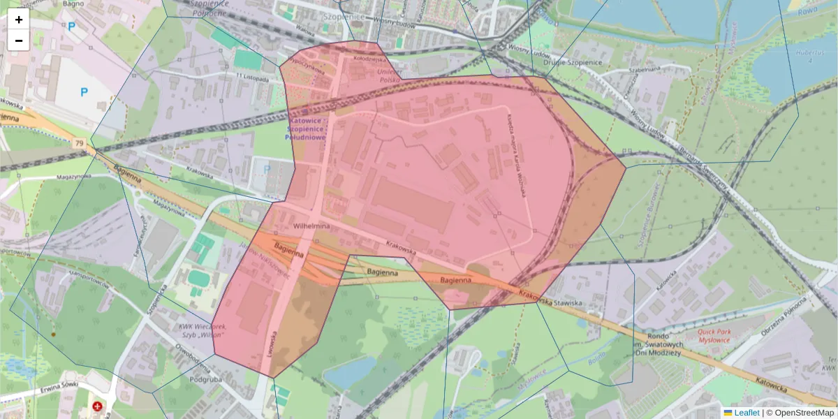 Szczegółowa mapa kodu pocztowego 40-389 z granicami, sąsiednimi kodami pocztowymi i urzędami pocztowymi
