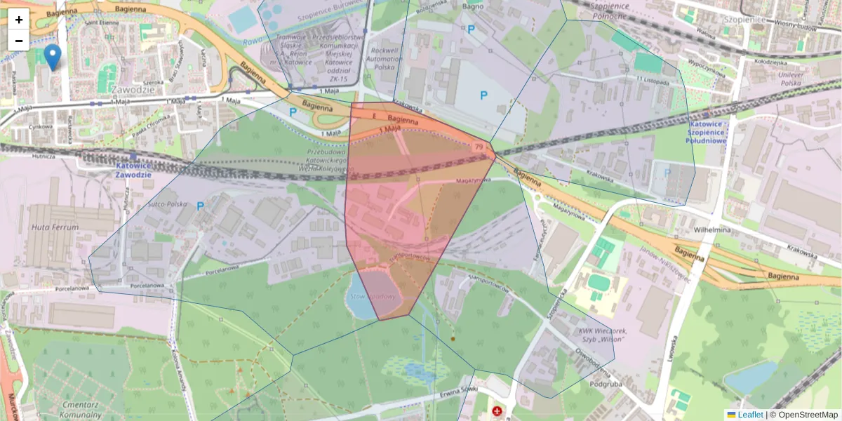 Szczegółowa mapa kodu pocztowego 40-402 z granicami, sąsiednimi kodami pocztowymi i urzędami pocztowymi