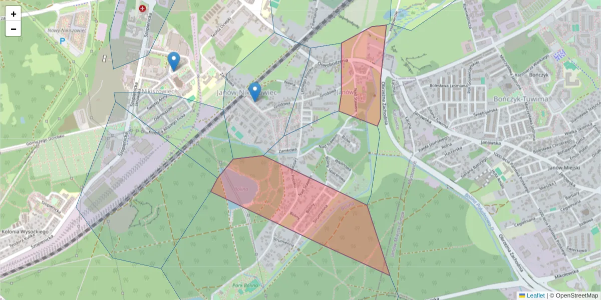 Szczegółowa mapa kodu pocztowego 40-411 z granicami, sąsiednimi kodami pocztowymi i urzędami pocztowymi