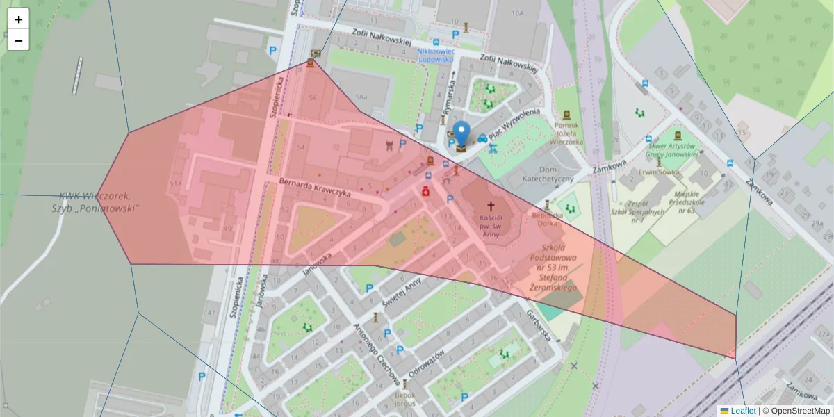 Szczegółowa mapa kodu pocztowego 40-423 z granicami, sąsiednimi kodami pocztowymi i urzędami pocztowymi