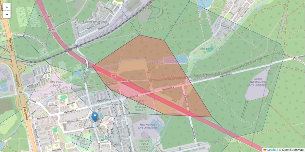 Szczegółowa mapa kodu pocztowego 40-452 z granicami, sąsiednimi kodami pocztowymi i urzędami pocztowymi