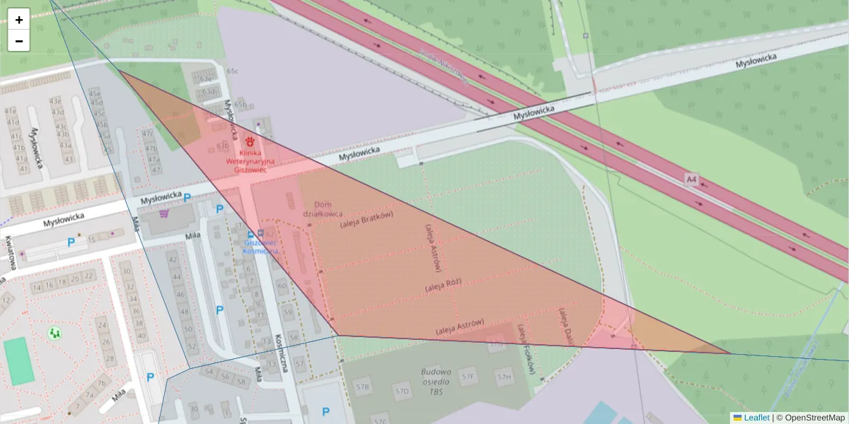 Szczegółowa mapa kodu pocztowego 40-453 z granicami, sąsiednimi kodami pocztowymi i urzędami pocztowymi