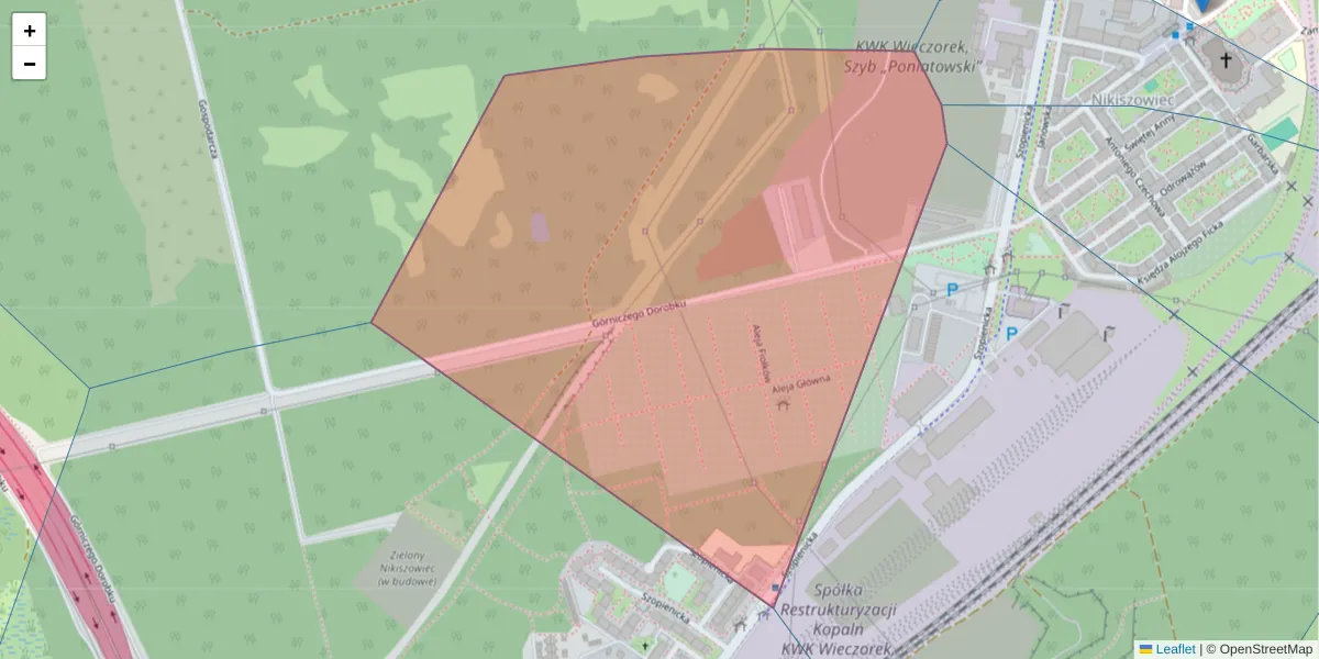 Szczegółowa mapa kodu pocztowego 40-494 z granicami, sąsiednimi kodami pocztowymi i urzędami pocztowymi