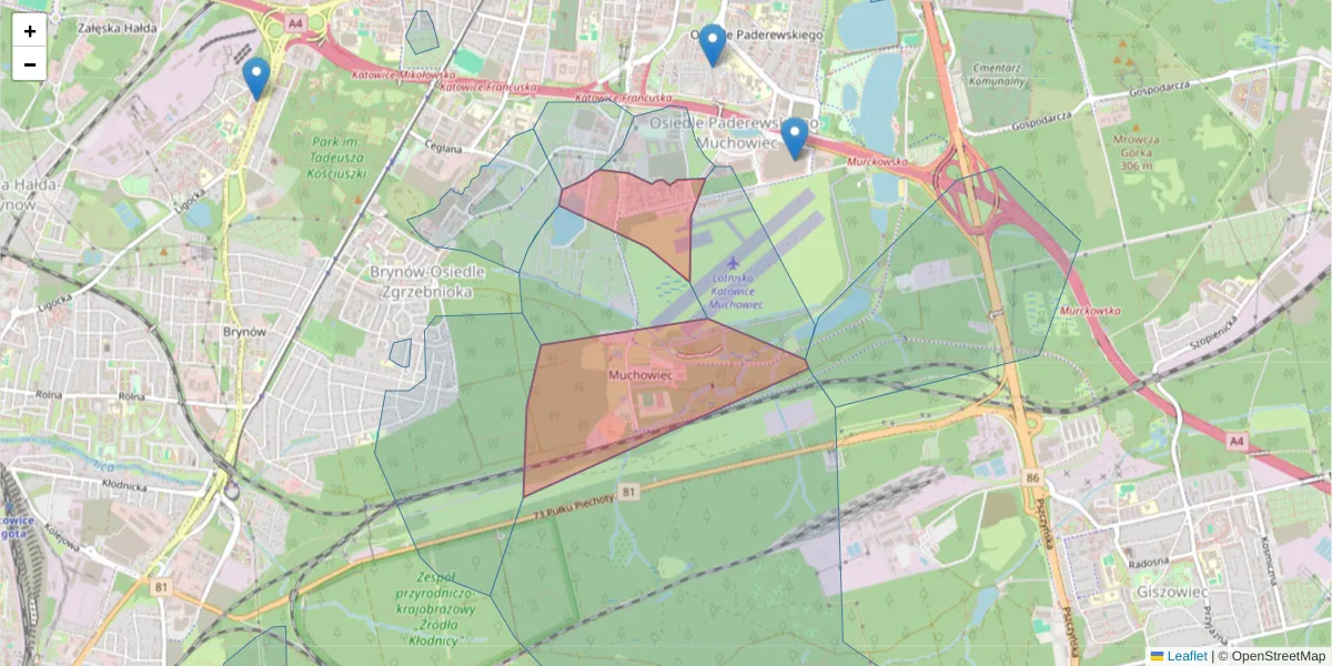 Szczegółowa mapa kodu pocztowego 40-507 z granicami, sąsiednimi kodami pocztowymi i urzędami pocztowymi