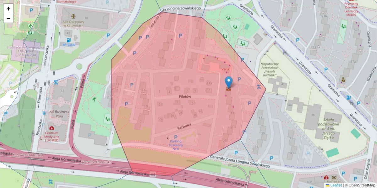 Szczegółowa mapa kodu pocztowego 40-510 z granicami, sąsiednimi kodami pocztowymi i urzędami pocztowymi