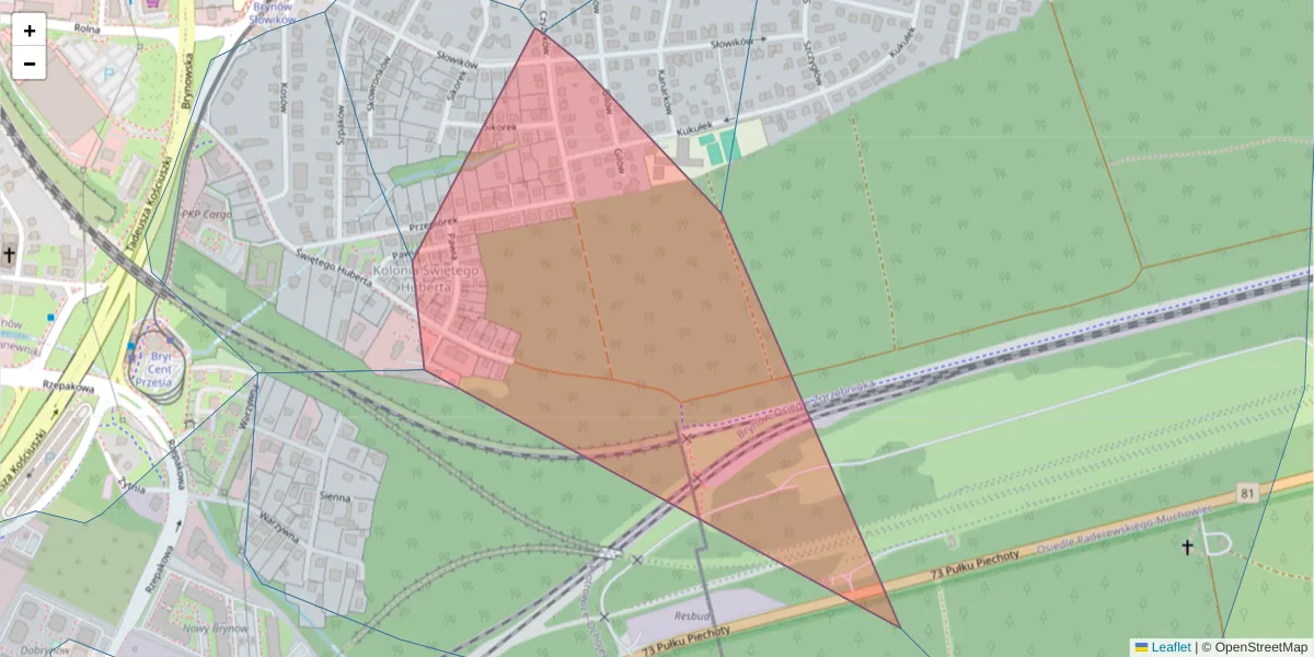 Szczegółowa mapa kodu pocztowego 40-538 z granicami, sąsiednimi kodami pocztowymi i urzędami pocztowymi