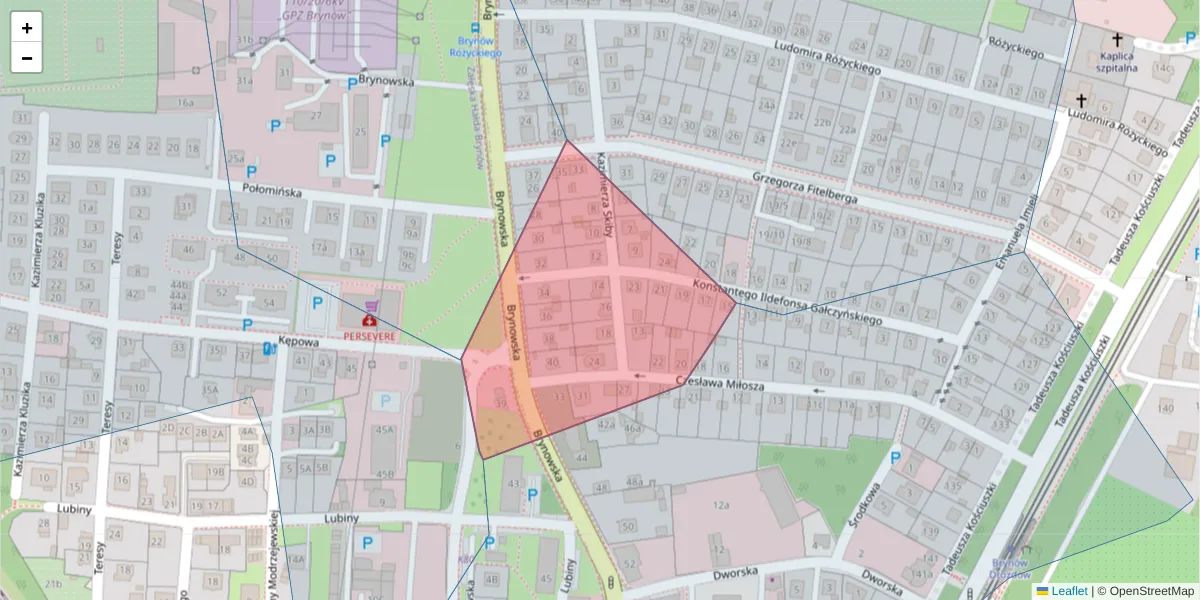 Szczegółowa mapa kodu pocztowego 40-586 z granicami, sąsiednimi kodami pocztowymi i urzędami pocztowymi
