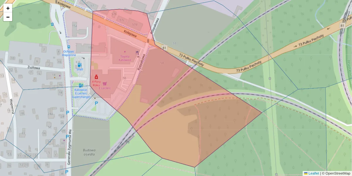 Szczegółowa mapa kodu pocztowego 40-606 z granicami, sąsiednimi kodami pocztowymi i urzędami pocztowymi