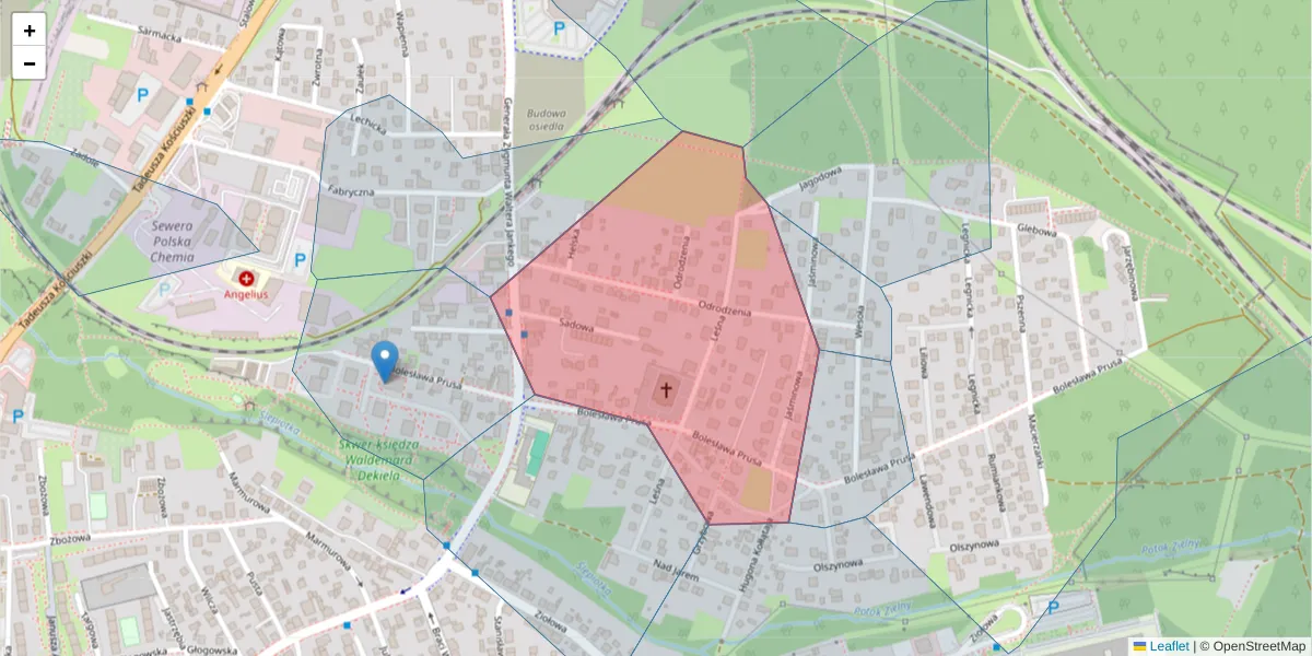 Szczegółowa mapa kodu pocztowego 40-622 z granicami, sąsiednimi kodami pocztowymi i urzędami pocztowymi