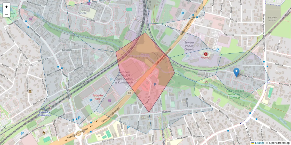 Szczegółowa mapa kodu pocztowego 40-658 z granicami, sąsiednimi kodami pocztowymi i urzędami pocztowymi