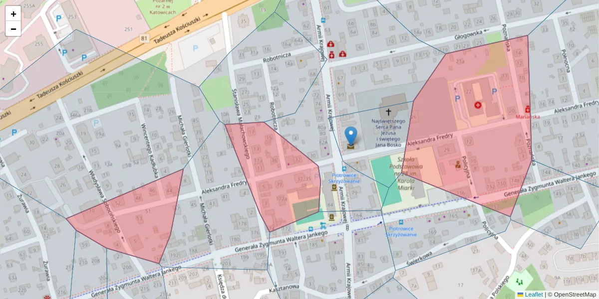 Szczegółowa mapa kodu pocztowego 40-662 z granicami, sąsiednimi kodami pocztowymi i urzędami pocztowymi