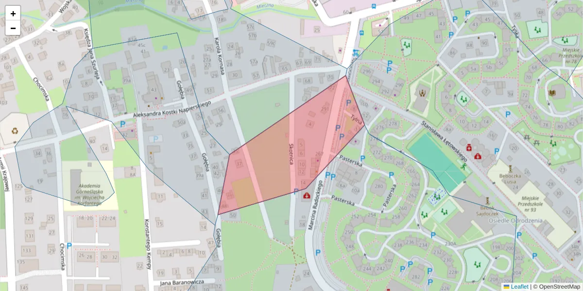 Szczegółowa mapa kodu pocztowego 40-666 z granicami, sąsiednimi kodami pocztowymi i urzędami pocztowymi