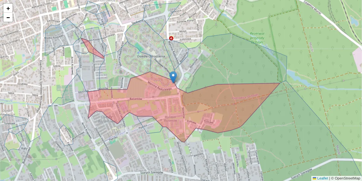 Szczegółowa mapa kodu pocztowego 40-668 z granicami, sąsiednimi kodami pocztowymi i urzędami pocztowymi