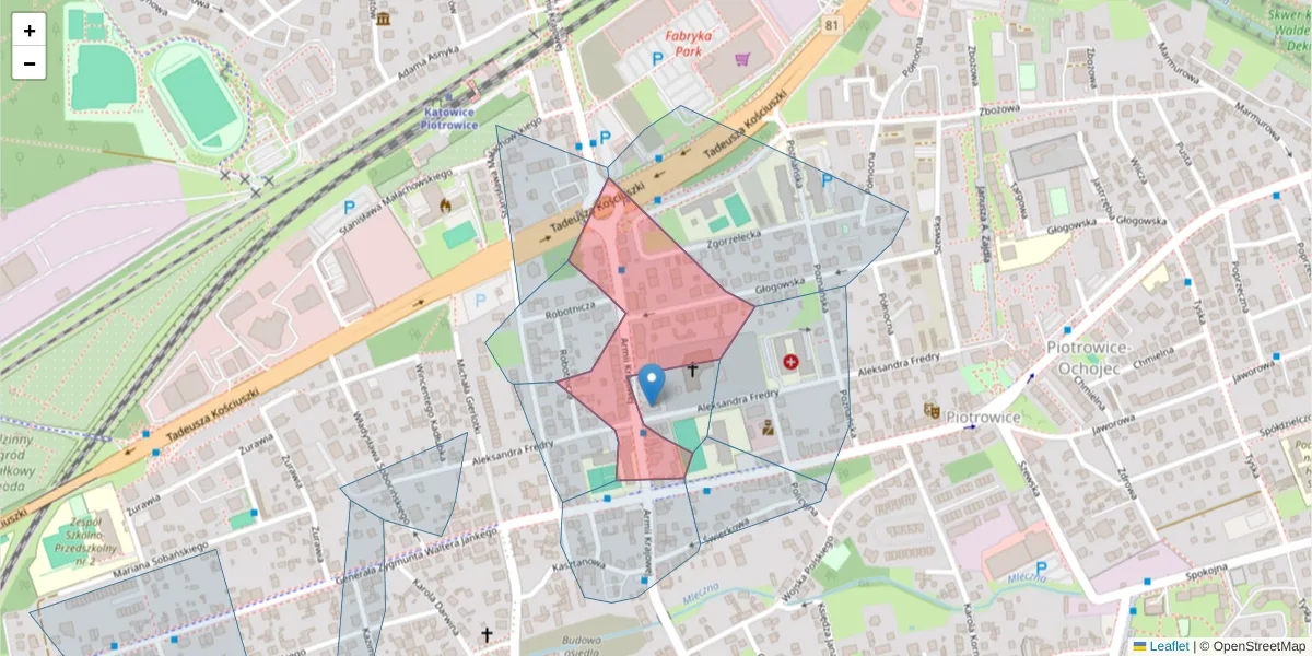 Szczegółowa mapa kodu pocztowego 40-671 z granicami, sąsiednimi kodami pocztowymi i urzędami pocztowymi