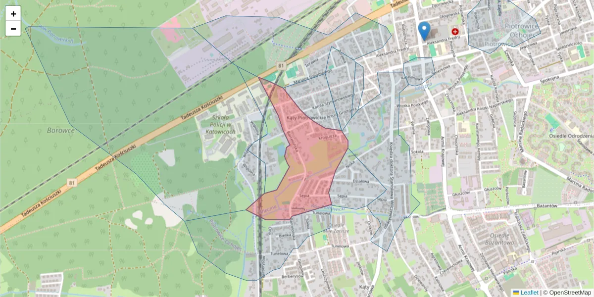 Szczegółowa mapa kodu pocztowego 40-683 z granicami, sąsiednimi kodami pocztowymi i urzędami pocztowymi
