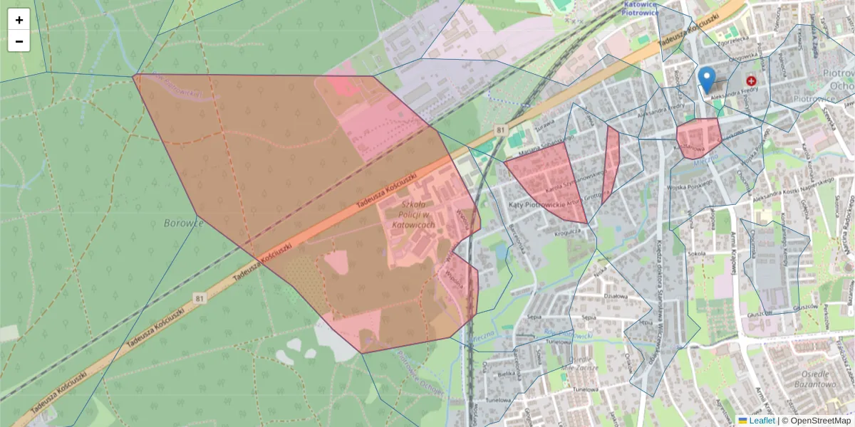 Szczegółowa mapa kodu pocztowego 40-684 z granicami, sąsiednimi kodami pocztowymi i urzędami pocztowymi