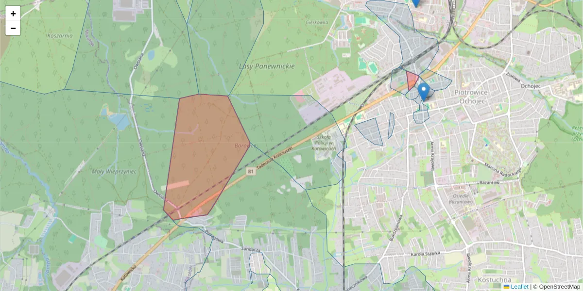 Szczegółowa mapa kodu pocztowego 40-690 z granicami, sąsiednimi kodami pocztowymi i urzędami pocztowymi