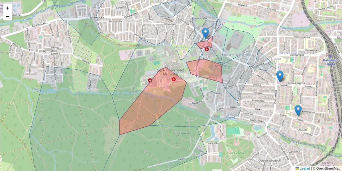 Szczegółowa mapa kodu pocztowego 40-751 z granicami, sąsiednimi kodami pocztowymi i urzędami pocztowymi