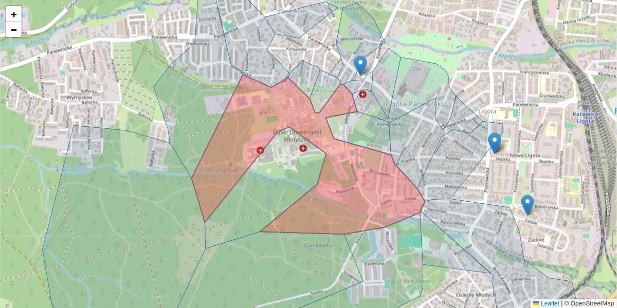 Szczegółowa mapa kodu pocztowego 40-752 z granicami, sąsiednimi kodami pocztowymi i urzędami pocztowymi
