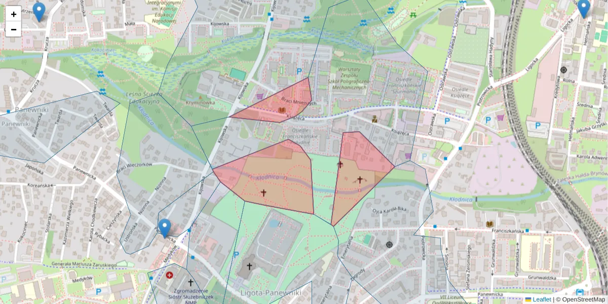 Szczegółowa mapa kodu pocztowego 40-753 z granicami, sąsiednimi kodami pocztowymi i urzędami pocztowymi