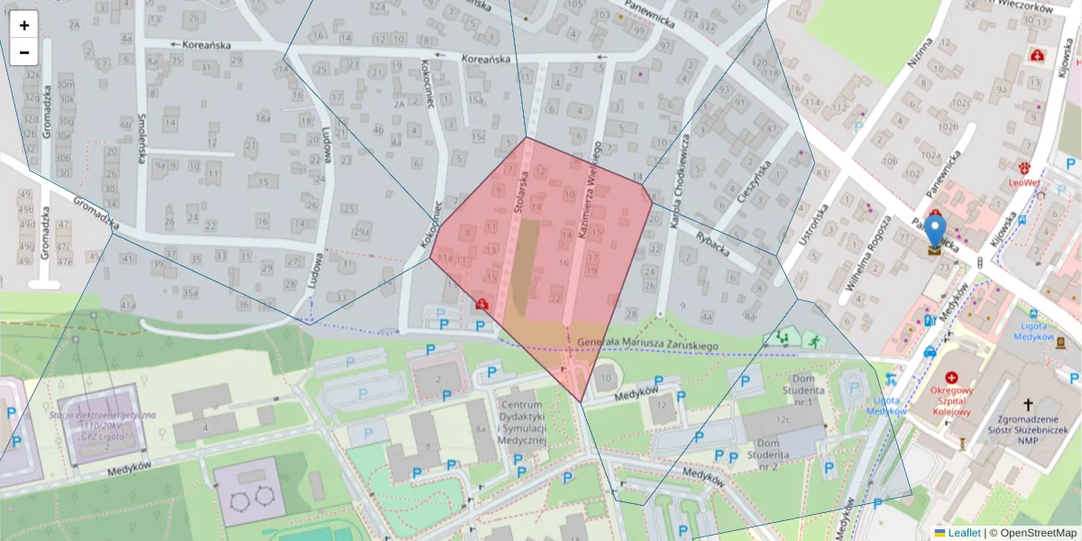 Szczegółowa mapa kodu pocztowego 40-766 z granicami, sąsiednimi kodami pocztowymi i urzędami pocztowymi