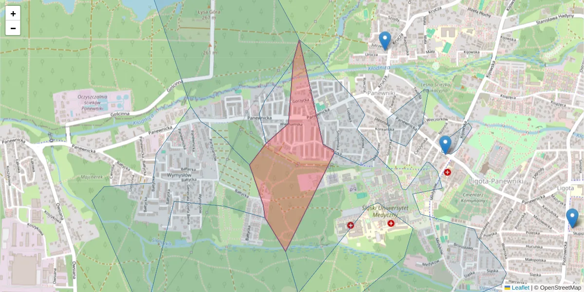 Szczegółowa mapa kodu pocztowego 40-771 z granicami, sąsiednimi kodami pocztowymi i urzędami pocztowymi