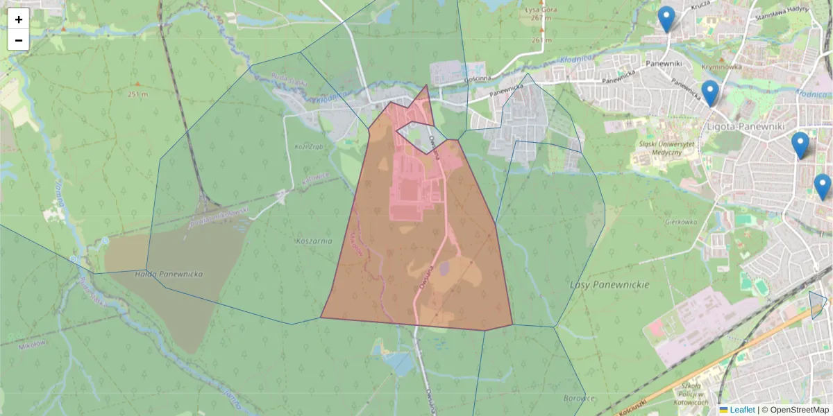 Szczegółowa mapa kodu pocztowego 40-780 z granicami, sąsiednimi kodami pocztowymi i urzędami pocztowymi