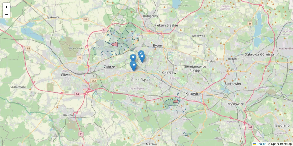 Szczegółowa mapa kodu pocztowego 40-807 z granicami, sąsiednimi kodami pocztowymi i urzędami pocztowymi