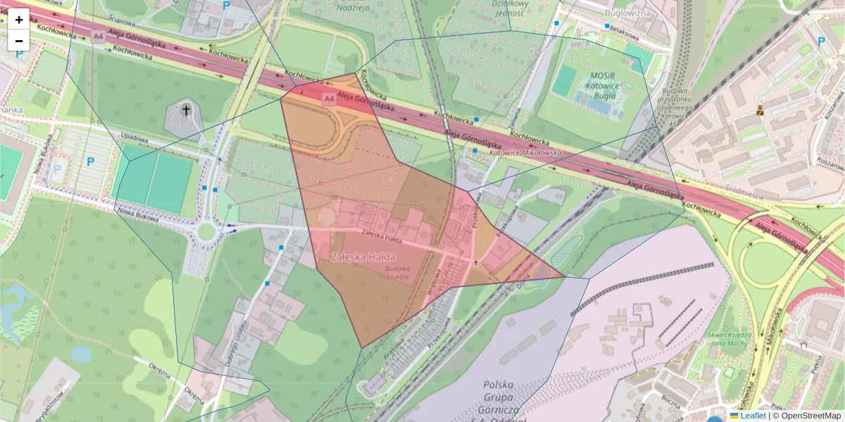 Szczegółowa mapa kodu pocztowego 40-813 z granicami, sąsiednimi kodami pocztowymi i urzędami pocztowymi
