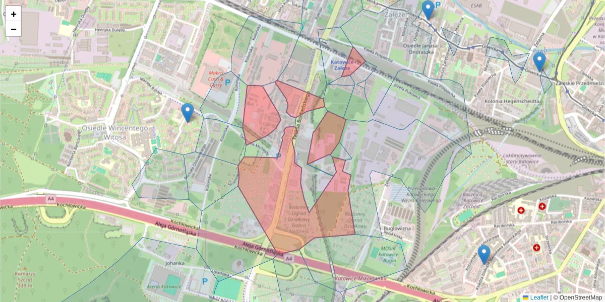 Szczegółowa mapa kodu pocztowego 40-816 z granicami, sąsiednimi kodami pocztowymi i urzędami pocztowymi