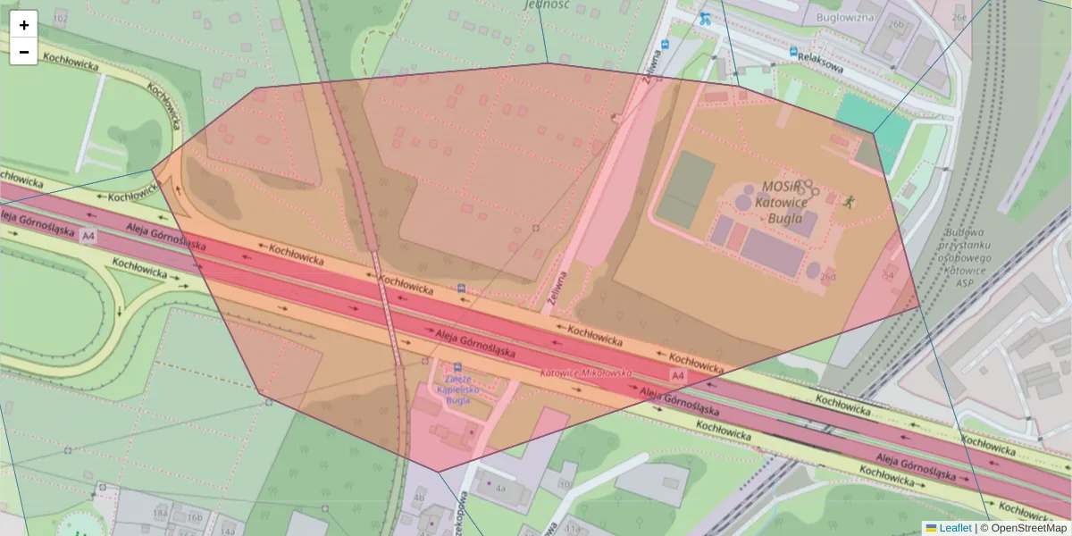 Szczegółowa mapa kodu pocztowego 40-817 z granicami, sąsiednimi kodami pocztowymi i urzędami pocztowymi