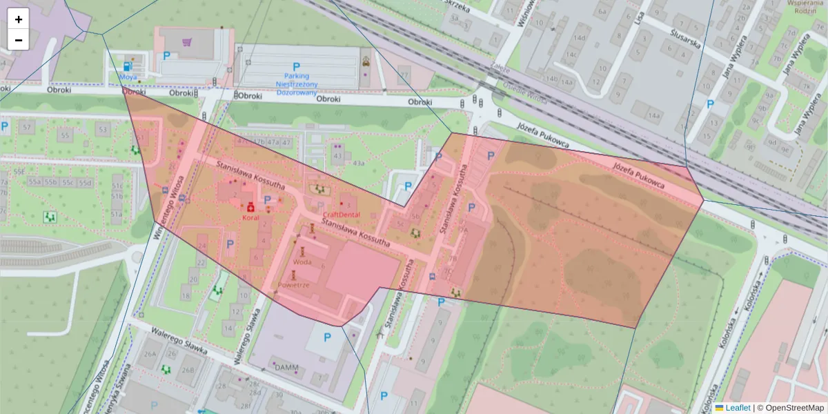 Szczegółowa mapa kodu pocztowego 40-844 z granicami, sąsiednimi kodami pocztowymi i urzędami pocztowymi
