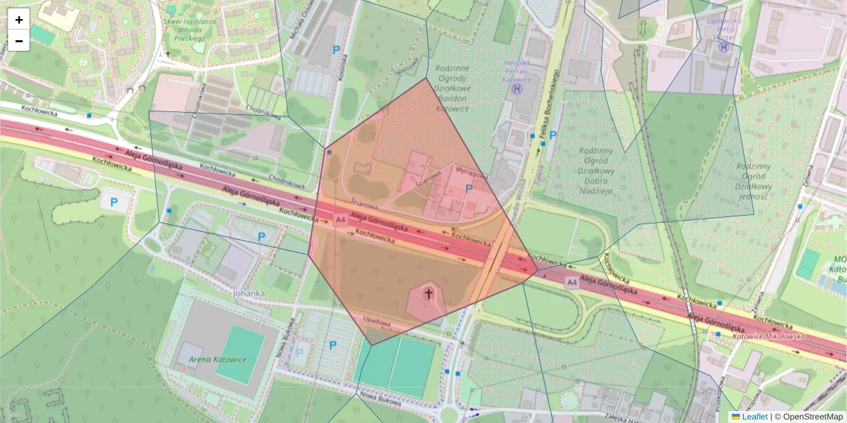 Szczegółowa mapa kodu pocztowego 40-846 z granicami, sąsiednimi kodami pocztowymi i urzędami pocztowymi