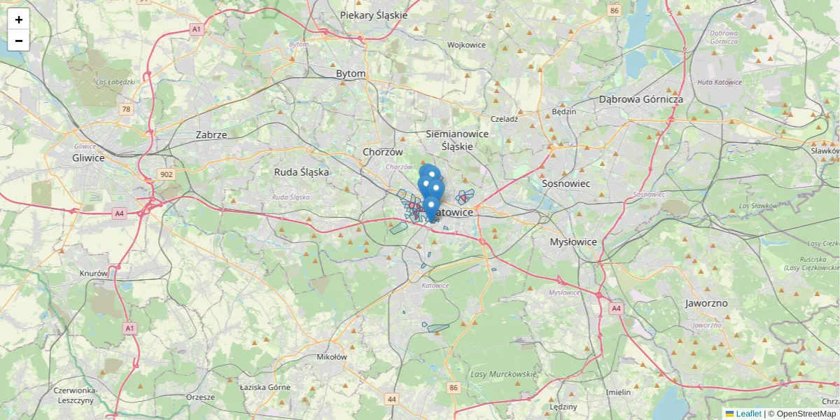 Szczegółowa mapa kodu pocztowego 40-847 z granicami, sąsiednimi kodami pocztowymi i urzędami pocztowymi