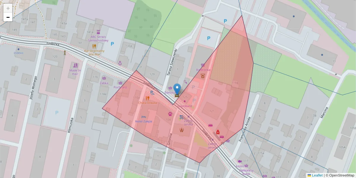 Szczegółowa mapa kodu pocztowego 40-855 z granicami, sąsiednimi kodami pocztowymi i urzędami pocztowymi