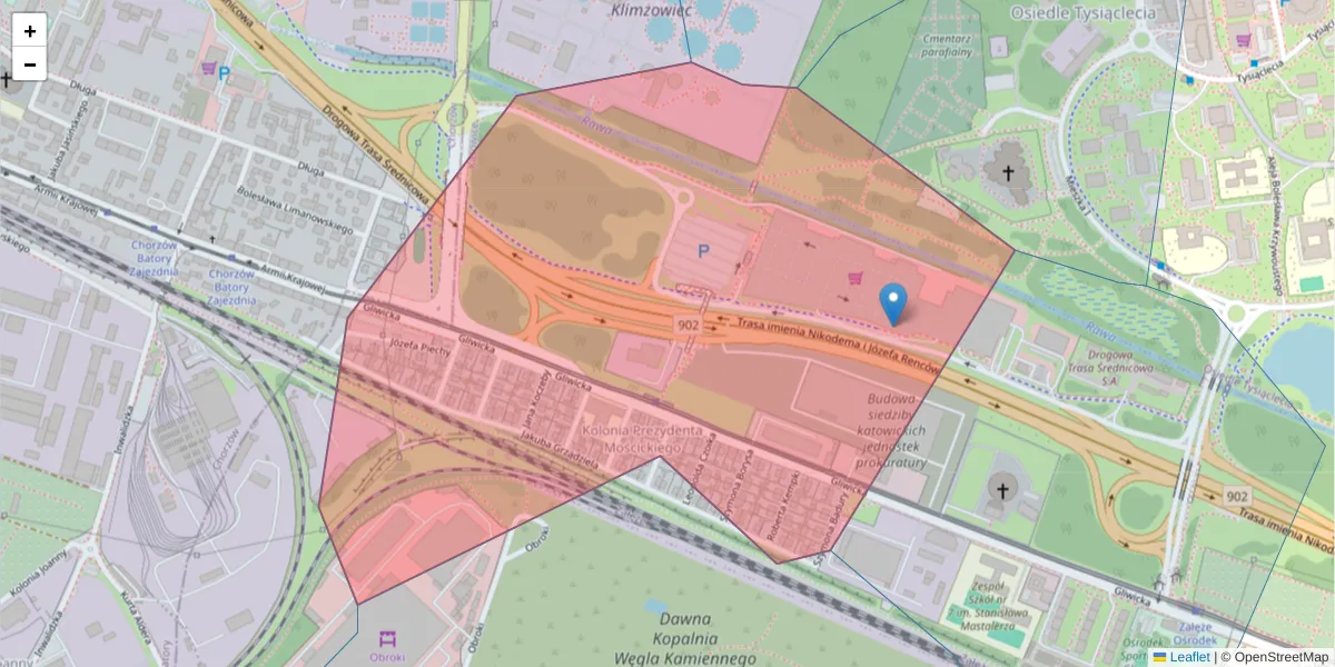 Szczegółowa mapa kodu pocztowego 40-862 z granicami, sąsiednimi kodami pocztowymi i urzędami pocztowymi