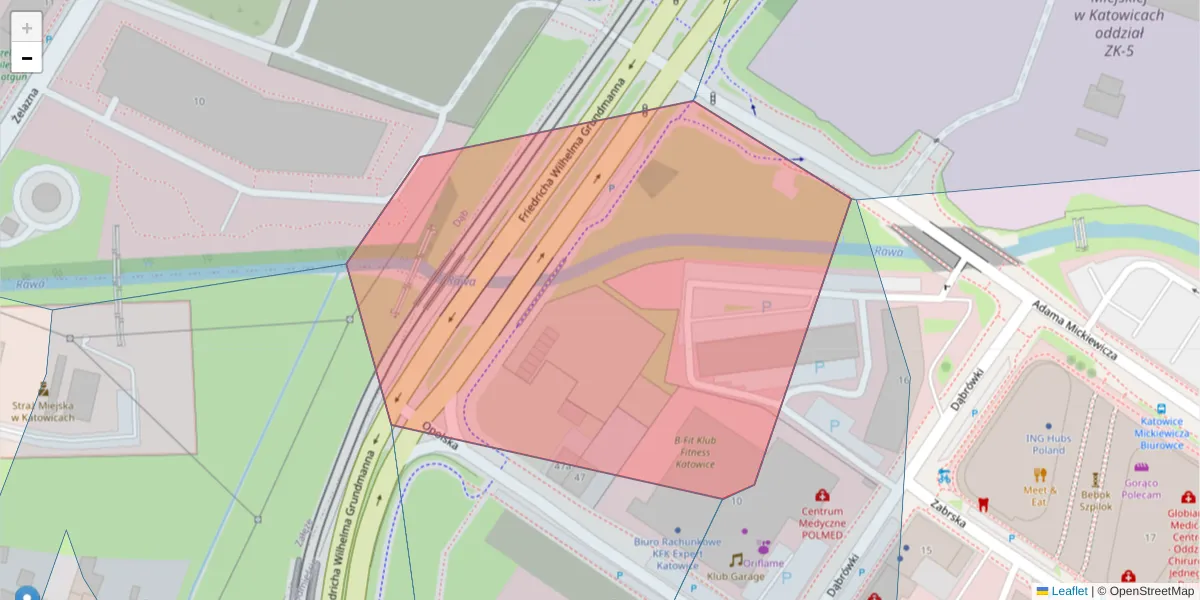 Szczegółowa mapa kodu pocztowego 41-081 z granicami, sąsiednimi kodami pocztowymi i urzędami pocztowymi