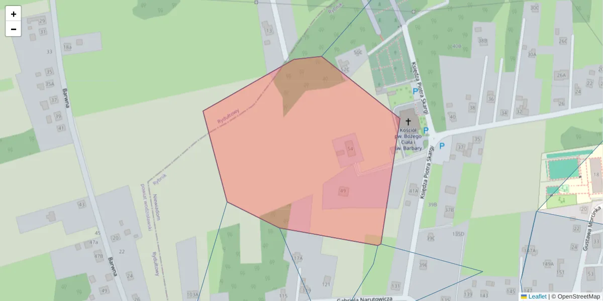 Szczegółowa mapa kodu pocztowego 41-273 z granicami, sąsiednimi kodami pocztowymi i urzędami pocztowymi