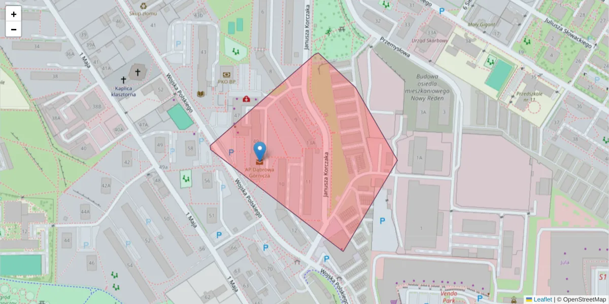 Szczegółowa mapa kodu pocztowego 41-302 z granicami, sąsiednimi kodami pocztowymi i urzędami pocztowymi