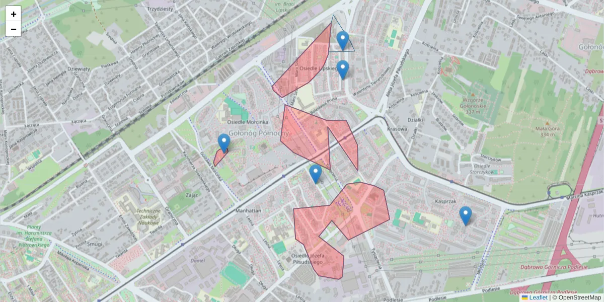 Szczegółowa mapa kodu pocztowego 41-303 z granicami, sąsiednimi kodami pocztowymi i urzędami pocztowymi