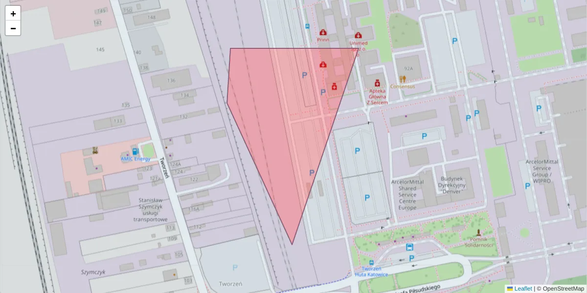 Szczegółowa mapa kodu pocztowego 41-308 z granicami, sąsiednimi kodami pocztowymi i urzędami pocztowymi